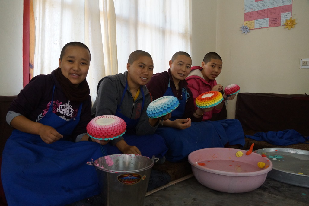 Buddhist nuns making butter sculptures