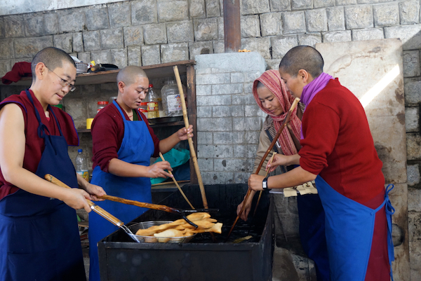 frying khapse for Tibetan New Year