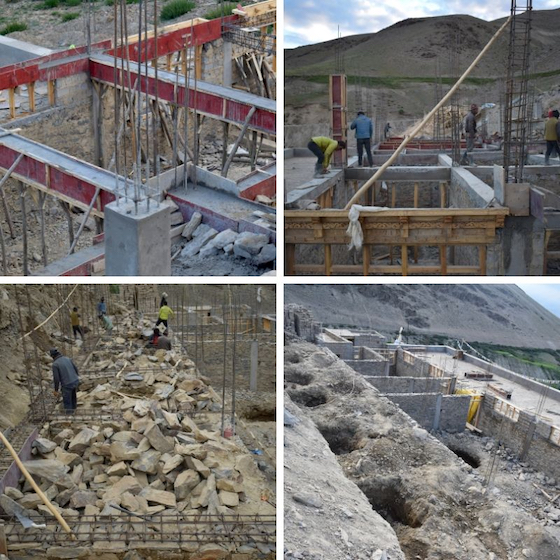 collage of photos showing construction at Dorjee Zong Nunnery in Zanskar