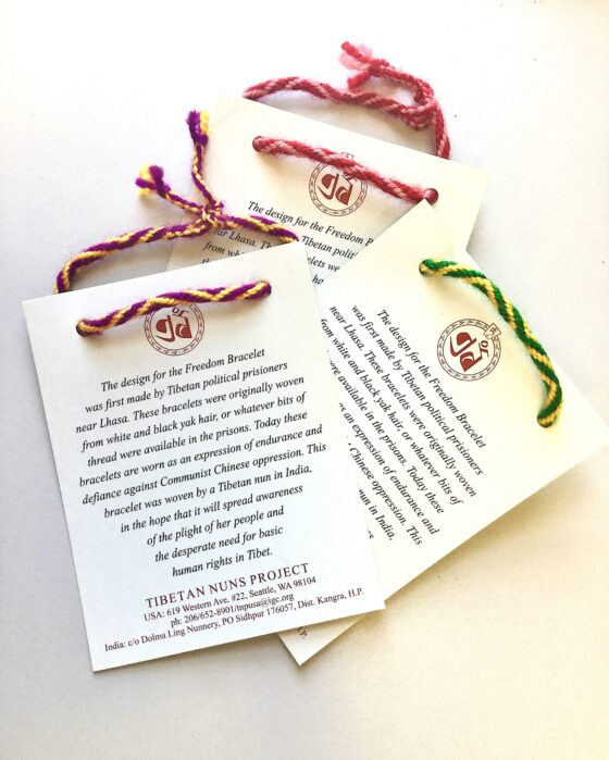 Freedom bracelets-Colorful are made from yak wool yarn, woven by a Tibetan nun, worn as an expression of endurance and defiance against Communist Chinese oppression