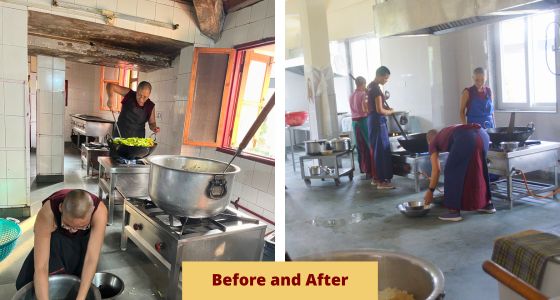 Before and after Dolma Ling kitchen renovations
