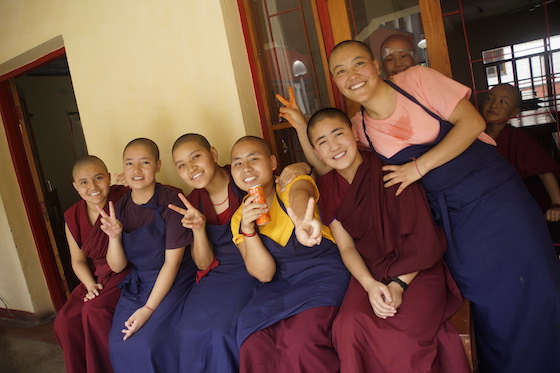 Smiling Tibetan Buddhist nuns at Dolma Ling