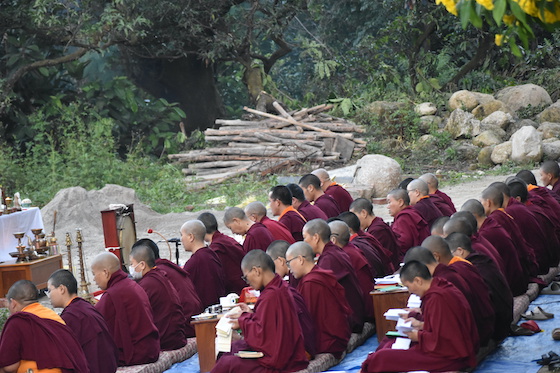 The Shugsep nuns gathered for prayers to aid with their leaking pipes and plumbing issues.