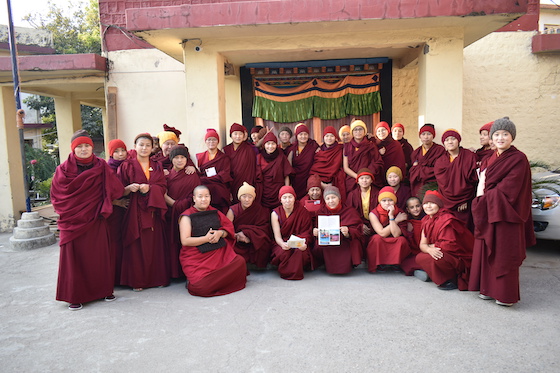 Tibetan Buddhist nuns at Tilokpur Nunnery receiving wool items from Wool-Aid