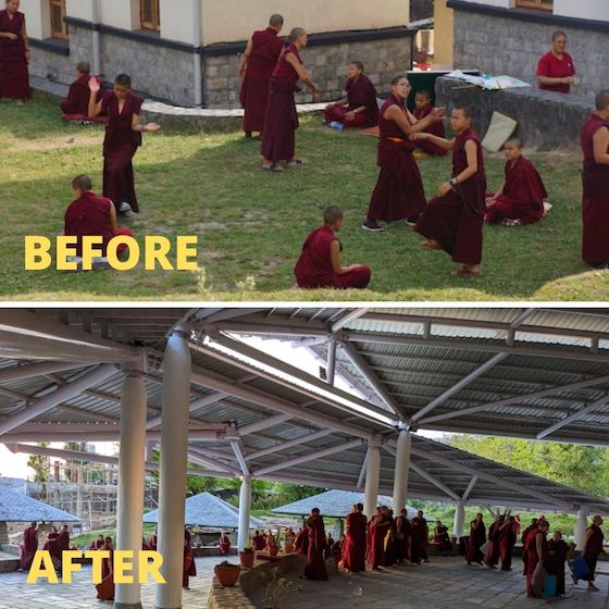 Tibetan Buddhist nuns debating at Dolma Ling Nunnery and Institute