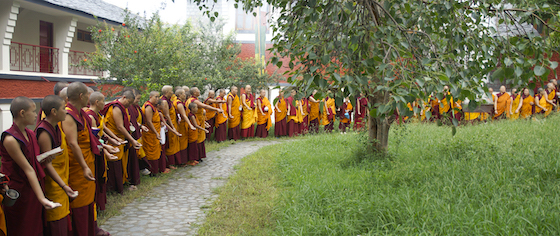tsampa offering, throwing tsampa, His Holiness the Dalai Lama's birthday, Dolma Ling Nunnery
