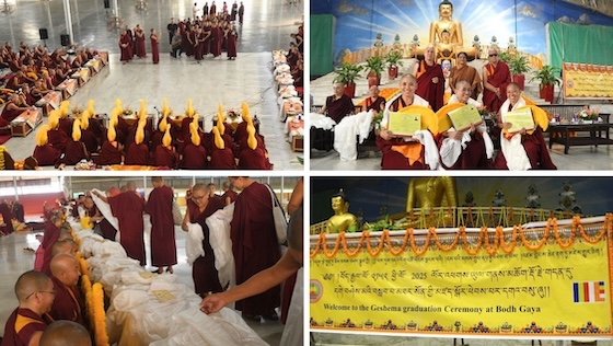 A collage showing parts of the Geshema graduation ceremony in November 2025. Elements include an oath-taking ceremony and a special debate event followed by a traditional khata (scarf)offering ceremony.