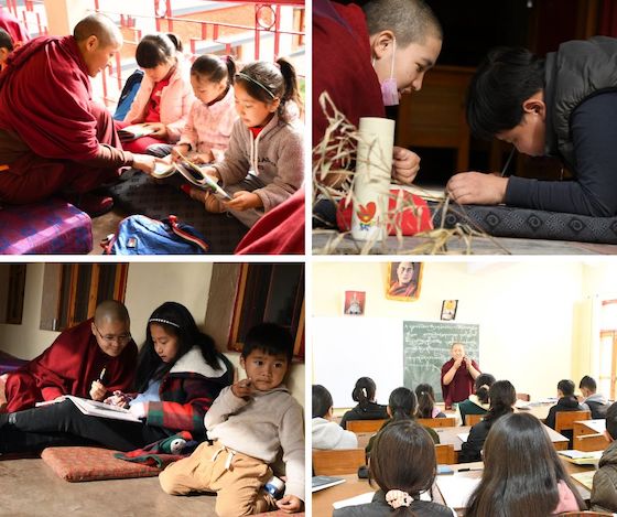 Geshemas teaching Tibetan children, compassion in action, Tibetan education, Dolma Ling