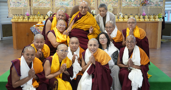 His Holiness the Dalai Lama with Geshema nuns Dec 2024