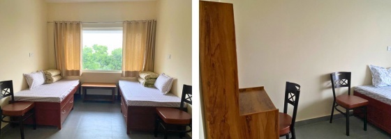 Two photos of the new rooms for Geshemas at Dolma Ling Nunnery