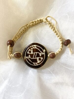 Macrame bracelet with a pair of fish on bead, macrame bracelet blessed by Tibetan nuns, Macrame Bracelet Pair of Fish made of adjustable hand-woven macrame