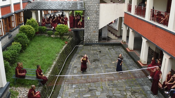 Makeshift badminton court at Dolma Ling