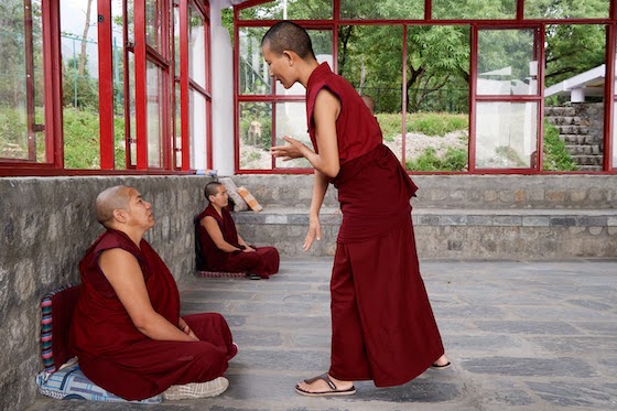 Olivier Adam photo of Tibetan Buddhist nuns debating at Dolma Ling Nunnery