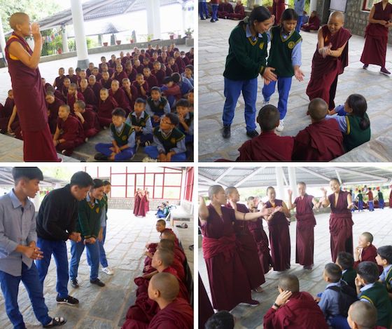 Tibetan Buddhist nuns teaching monastic debate to students from Upper TCV
