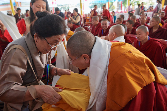Rinchen Khando Choegyal congratulates Geshemas at historic Geshema graduation ceremony in 2016