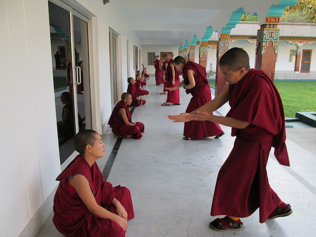 nuns practice debate at Sakya College for Nuns