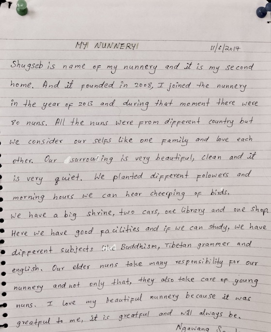 Shugsep Nunnery letter on classroom wall