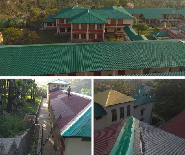 collage showing Shugsep Nunnery roof painting project