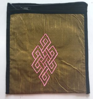 Silk Applique Bag-Copper, handmade silk bags, Eternal Knot symbol on bag