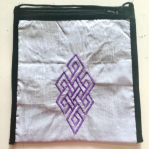 Silk Applique Bag-Gray, handmade silk bags, Eternal Knot symbol on bag