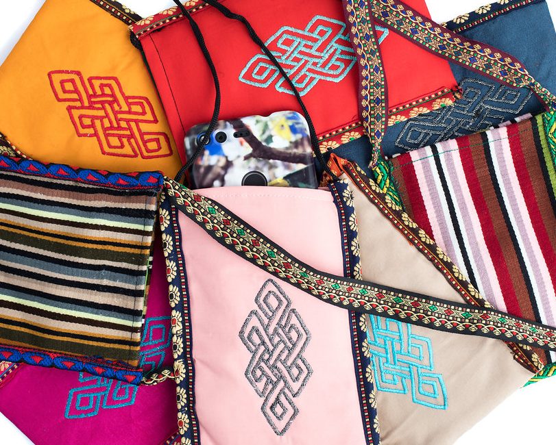 Cell Phone Holder fabric pouches to hold glasses or cell phone, handmade by Tibetan Buddhist nuns