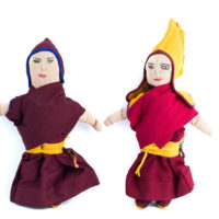 Nun and Monk Dolls are handmade by the nuns at Dolma Ling Nunnery, made from recycled nuns’ robes, dolls wear mini mala and a set of prayer beads