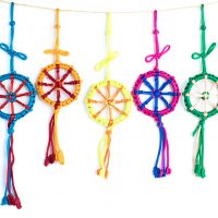 Dharma Wheels made with a brightly-colored cord by Tibetan Buddhist nuns, charms used for the home and car decor meaning wheel of transformation