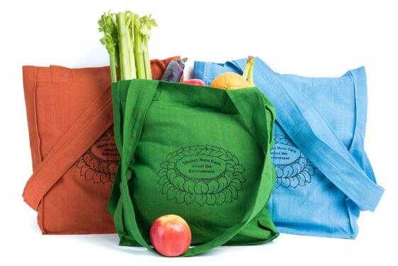 Shopping bag is made of cotton, reusable and eco-friendly with Tibetan Nuns Project screenprint on both sides.