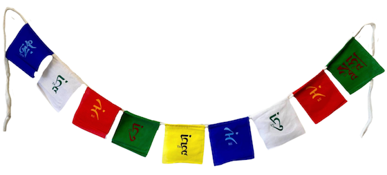 Tibetan prayer flags with the Tara mantra.