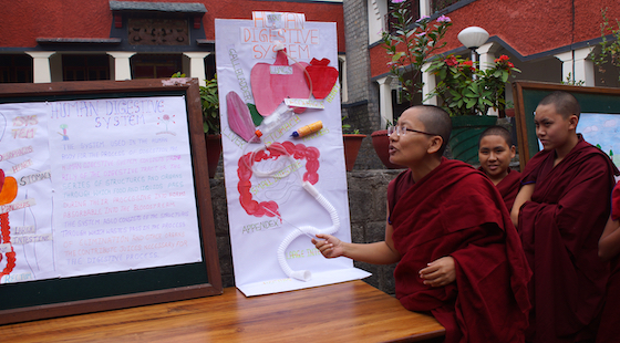 Tibetan Buddhist nun explains science fair poster
