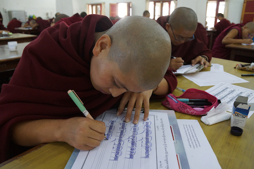 Tibetan nun education, Education Tibetan Buddhist nuns, Tibetan calligraphy, Tibetan Buddhist nun