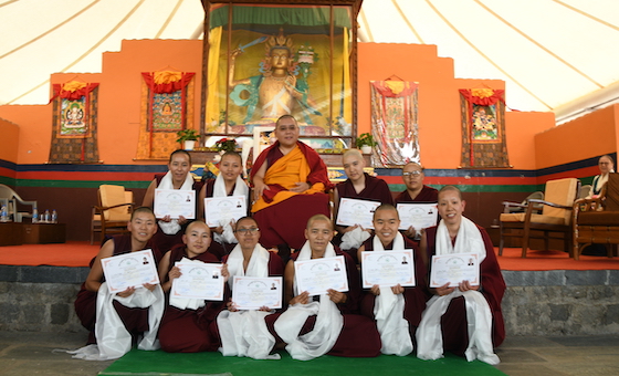Tibetan Buddhist nuns at Dolma Ling receive awards from Kabjye Yongzin Ling Choktrul Rinpoche April 9 2025