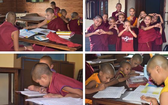 Tibetan Buddhist nuns studying at Tilokpur Nunnery