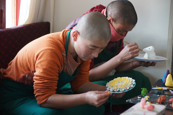 Tibetan Buddhist nuns, Tibetan butter sculpture, Losar, Tibetan New Year