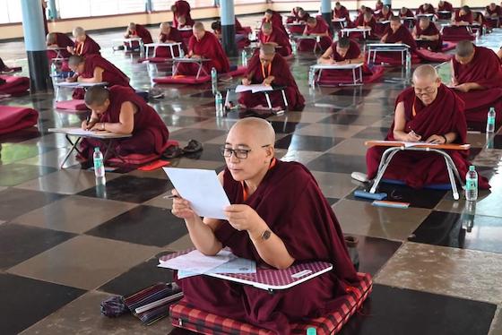 Tibetan Buddhist nuns taking Geshema Exams in 2024