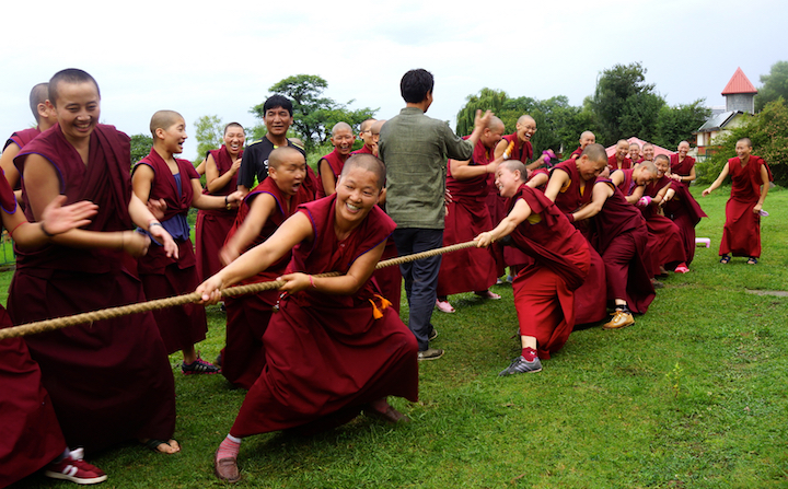 Tibetan Nuns Project, Tibetan Buddhism, nuns, Nuns' Media Team, Dolma Ling Nunnery, Tibetans, tug of war