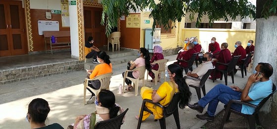 Tibetan Buddhist nuns wait to be vaccinated, vaccinations
