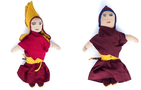 Tibetan monk and nun dolls showing Tibetan monastic robes