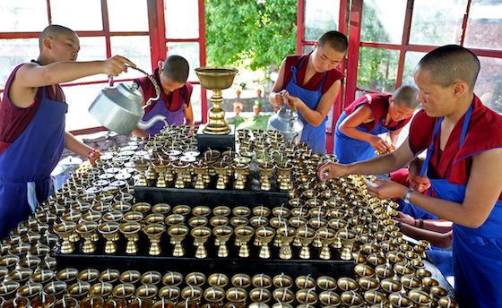 offering Tibetan butter lamps