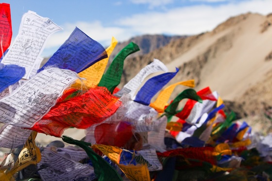 Tibetan prayer flags at a mountain pass
