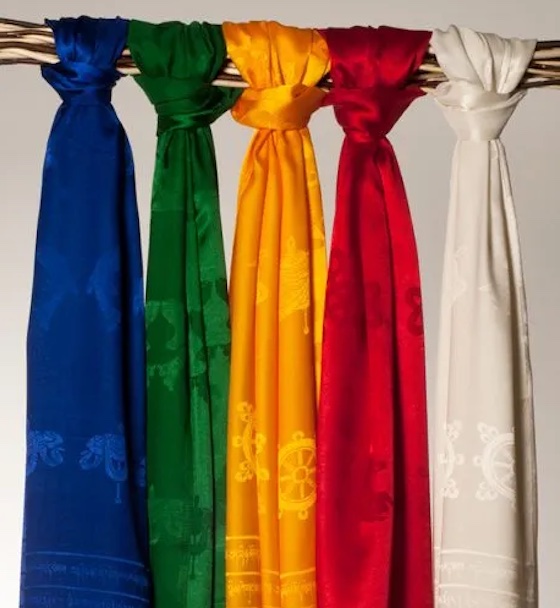 Tibetan prayer scarves, kataks, khata, colors of the five elements