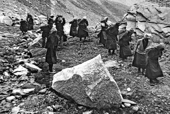 Tibetan refugee road workers in the 1960s.