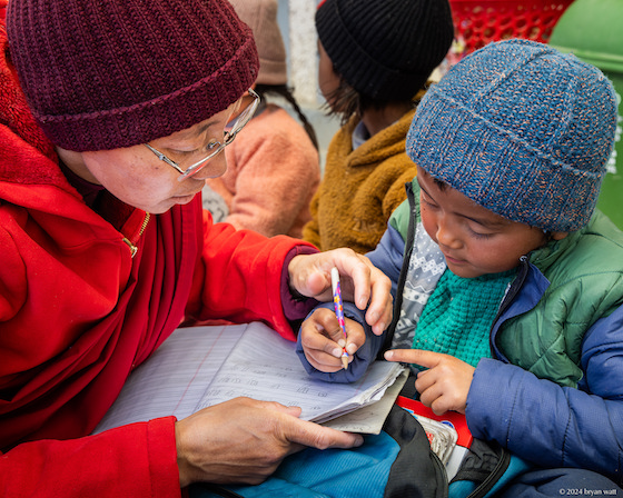 Girls learning at Dorjee Zong Nunnery in Zanskar