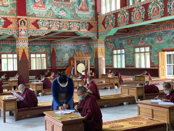 Tibetan Buddhist nuns take examinations at Sakya College for Nuns