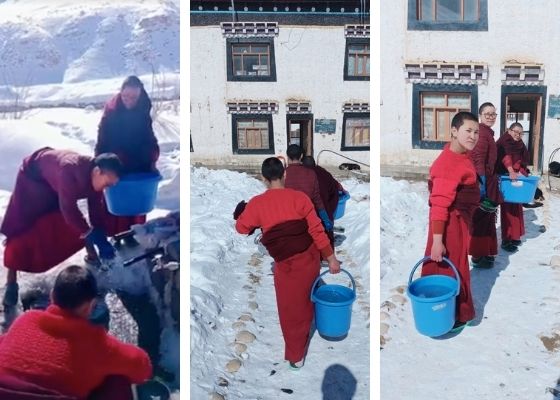 fetching water at Sherab Choeling Nunnery, winter photos Tibetan Buddhist nunneries