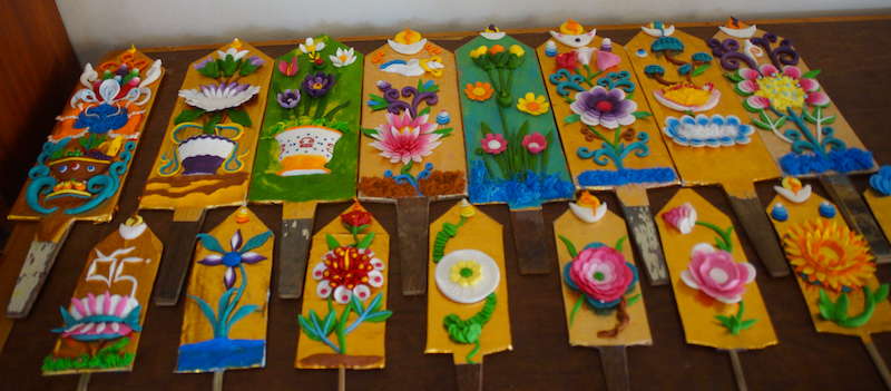 Tibetan butter sculptures made by the nuns at Dolma Ling for Losar, Tibetan New Year.