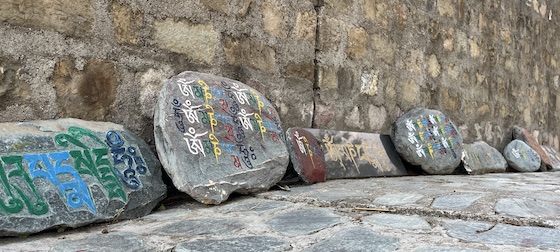 mani stones on the kora path at Shugsep Nunnery