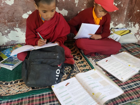two young nuns at math class at Dorjee Zong Nunnery Zanskar