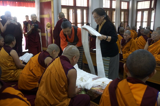 presenting kataks to nunnery leaders at Dolma Ling