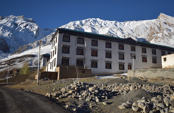 snow on the mountains above Sherab Choeling Nunnery in Spiti